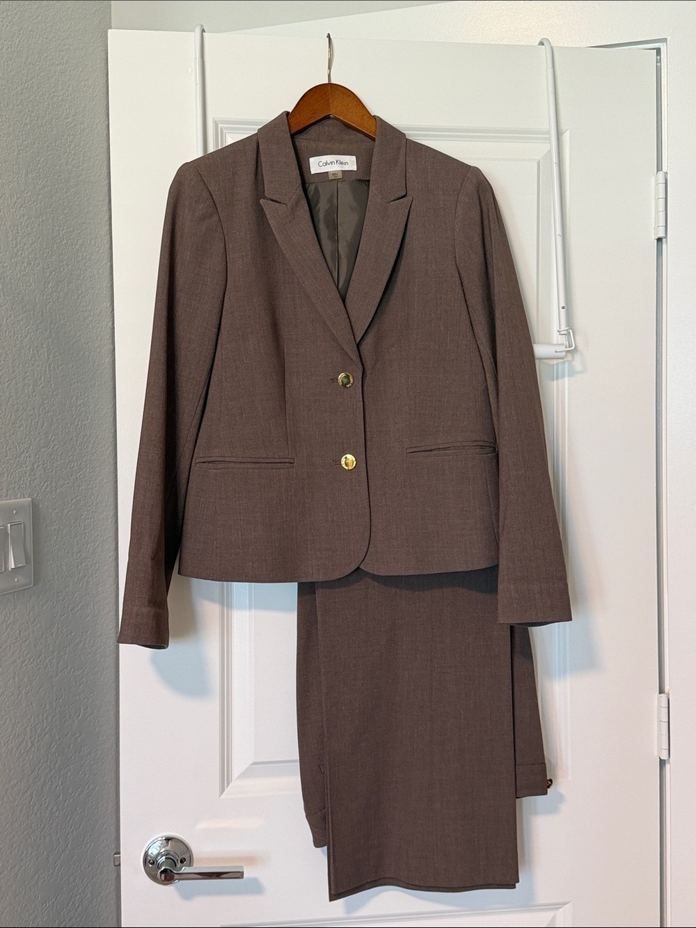 Calvin Klein Chocolate Brown Two-Piece Skirt Suit